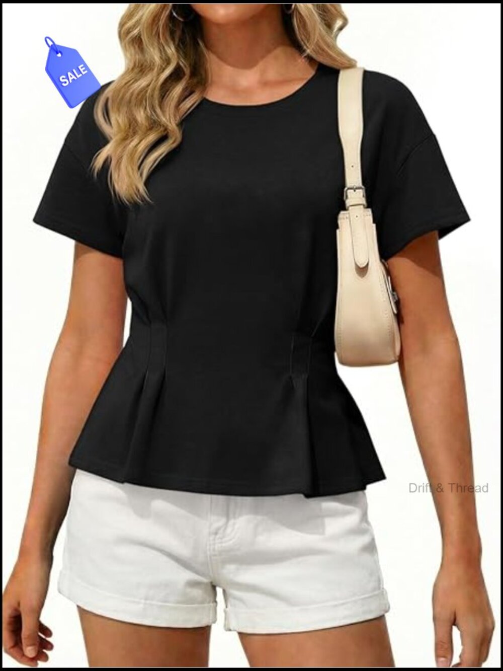 Women's Babydoll Peplum Top Short Sleeve Pleated T-Shirt Casual Loose Fit Flowy